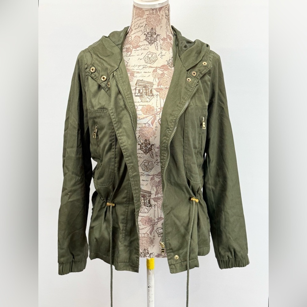 🛍️THERAPY Olive green cinch waist full zip jacket size L.